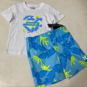 Hurley cute blue green palm leaves 🍃 active shorts set 4057